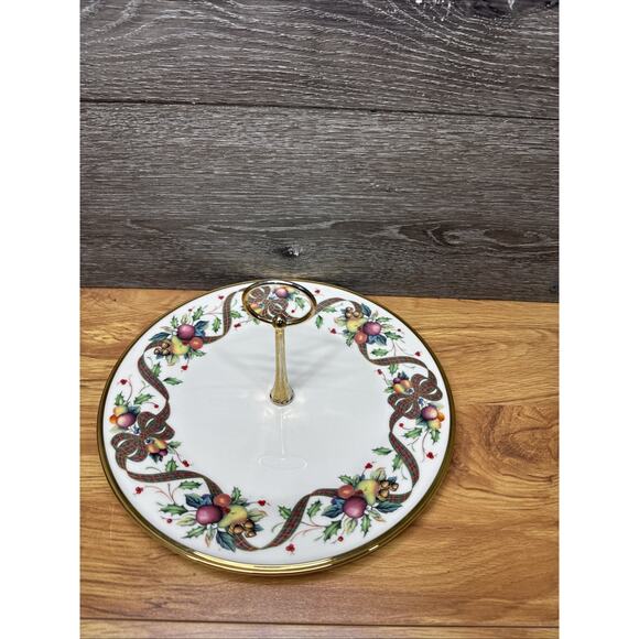 LENOX HOLIDAY TARTAN Serving Tray with Handle Tidbit Tray 10-5/8” - Picture 2 of 7